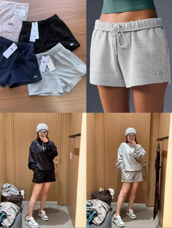 ALO sports yoga shorts fitness training yoga black shorts women's high waist tummy lifting hip three-quarter shorts
