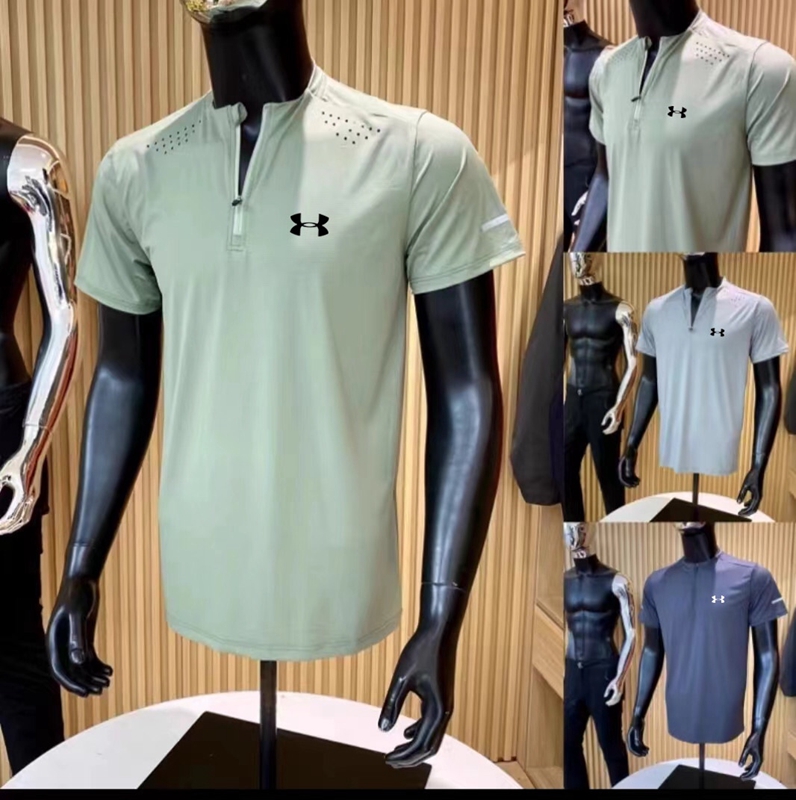Under Armour outdoor breathable quick-drying summer sports running fitness leisure high elastic stand collar half zip short sleeve T-shirt 