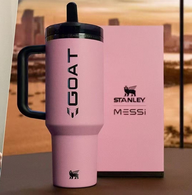 Stanley x Messi Collab Pink 40oz Detachable Ice Cup – Dustproof Leakproof Car Thermos for Hot & Cold Drinks