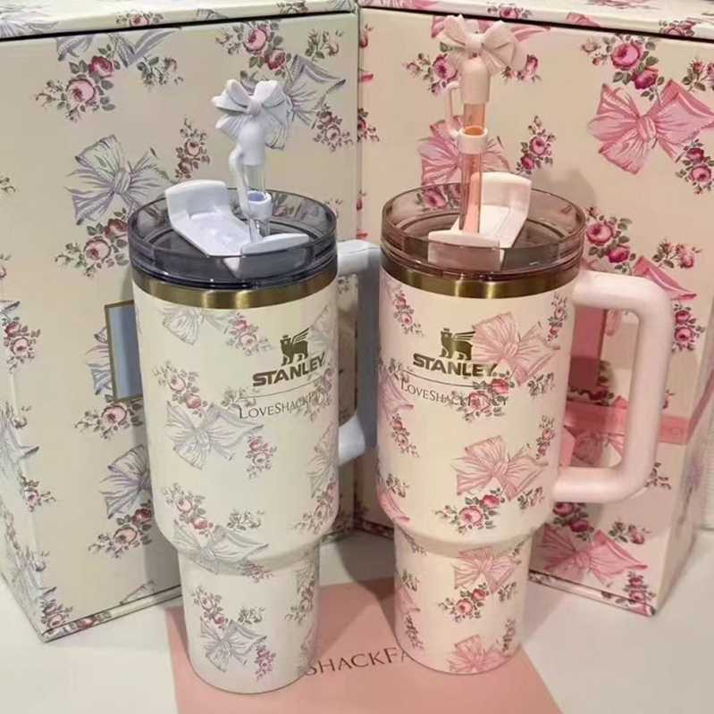 Stanley 40oZ thermos cup Stanley four-color flower + bow flower gift box packaging stainless steel car straw cup