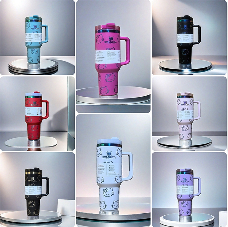 Stanley laser colorful kt cat handle cup 304 stainless steel insulation cup 40oz Stanley car cup 