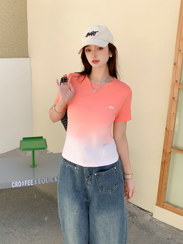ALO summer new gradient color high value thin breathable sports casual women's short-sleeved T-shirt 