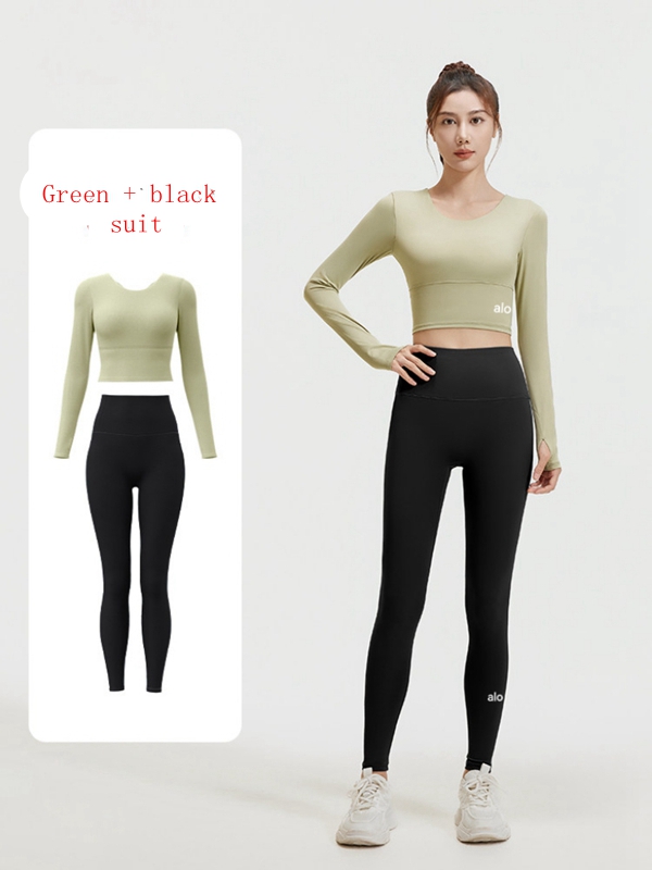 Alo Yoga Hollow Back with Bra Pad + High Waist Pants Zero Restraint Yoga Set 