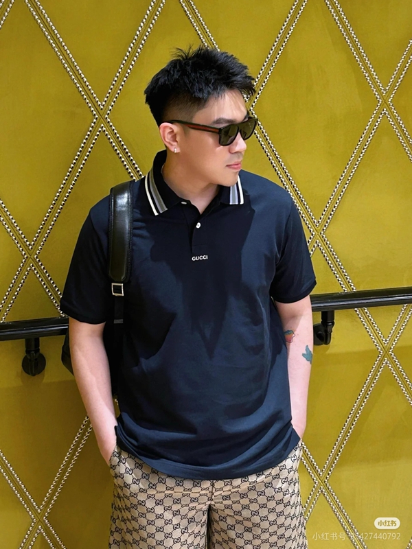 Gucci small letter logo embroidered casual lapel POLO shirt short sleeve T-shirt 